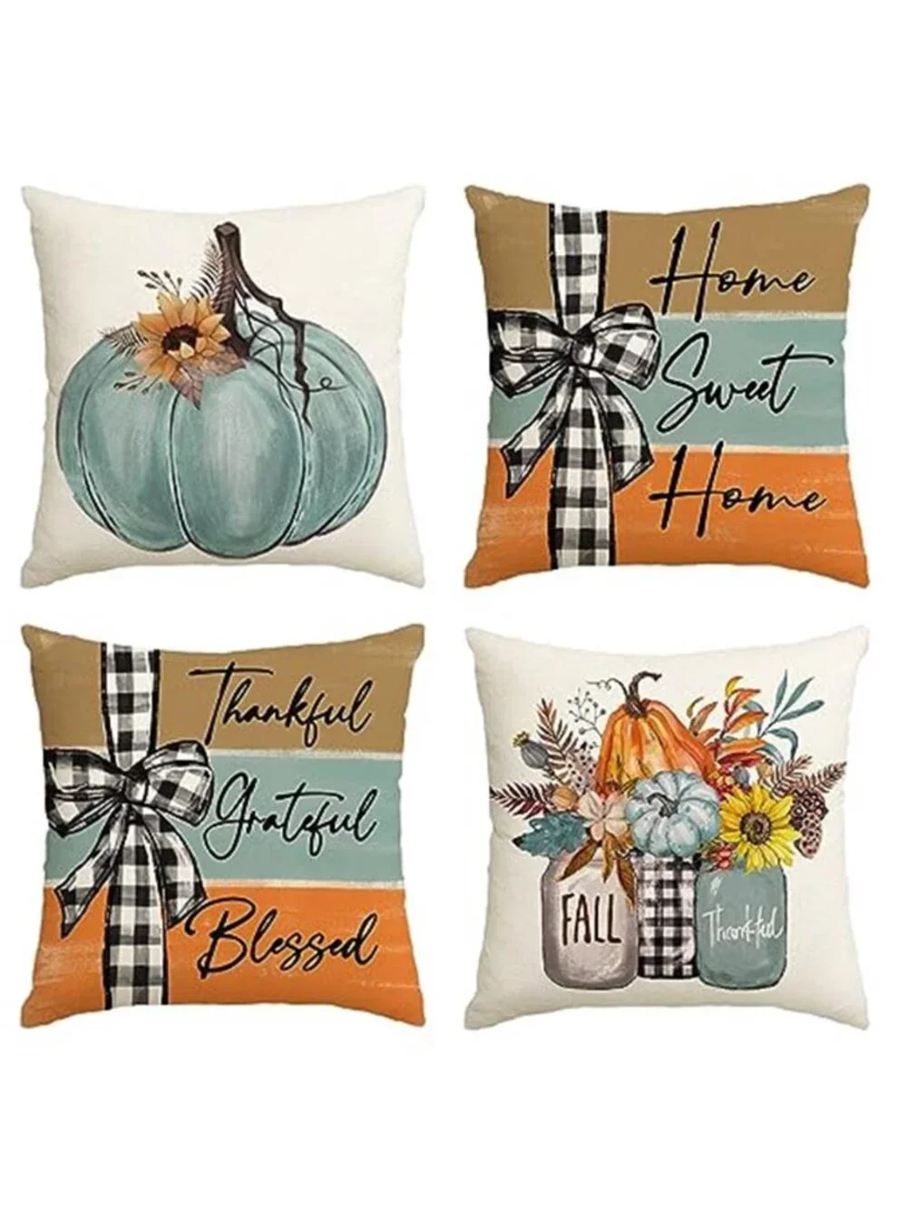colorlife Fall Pumpkin Home Sweet Home Throw Pillow Covers, 18 x 18 Inch